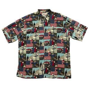 Campia Moda Shirt Mens XL Short Sleeve Hawaiian Rayon USA Flag Independence Day